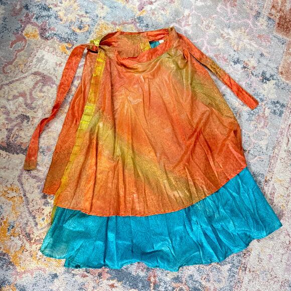 Vintage Y2K silk boho multicolored wrap skirt - Picture 4 of 8